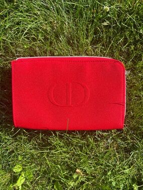 Christian Dior nwt Red Embossed Logo Zip Pouch
